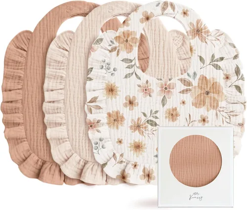 Miniatura 10 de Konssy Baberos de Muselina para Bebé para Niñas – Baberos Suaves de 100% Algodón para Babear, Ribete de Volantes para Recién Nacidos y Niños Rosa