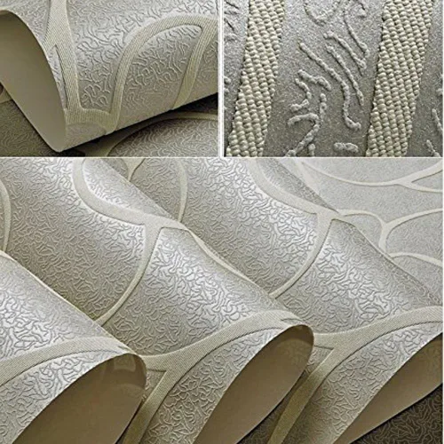 Miniatura 5 de Q QIHANG DAWEI - Papel tapiz no tejido con diseño de rosas en relieve 3D para dormitorio, color gris crema, 1.73 pies de ancho x 32.8 pies de largo