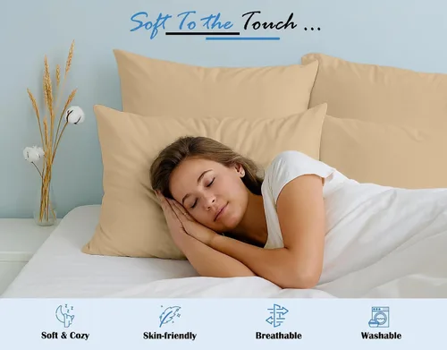 Miniatura 5 de Comfort Beddings Juego de 4 fundas de almohada estándar, 100% algodón orgánico, 600 hilos, fundas de almohada de algodón marrón de alta calidad