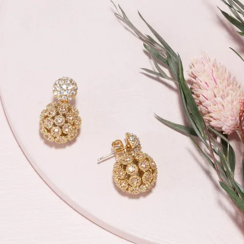 Miniatura 4 de Pendientes de cristal de doble cara con forma de bola, diseño hueco y parte trasera de bola