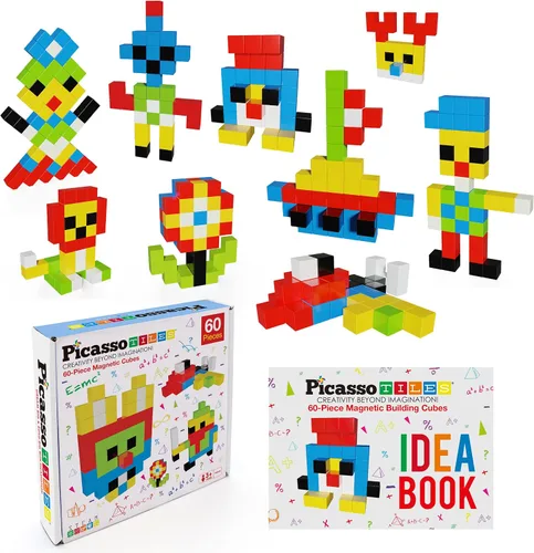 Miniatura 2 de PicassoTiles Cubo magnético de rompecabezas de 60 piezas + 101 piezas, juego de bloques de construcción con imán en blanco y negro, ideabook gratis