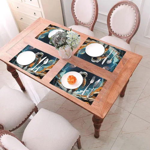 Miniatura 4 de 6 PCS PVC Placemats Set Place Mats Astronaut and Spaceship Non-Slip Weave Place Mats 12" x 18" Farmhouse Table Mat Set for Family Dinners Wedding