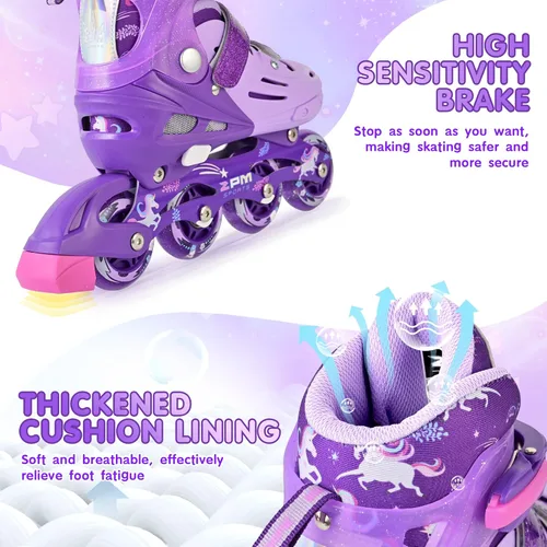 Miniatura 5 de 2PM SPORTS Patines en línea para niños y niñas de edades 5-8, 8-12, 3-5, 4-8, 6-12 con ruedas que se iluminan, patines de ruedas ajustables