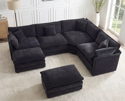 Sofá seccional modular en forma de U, sofá esquinero de chenilla de gran tamaño, cómodo sofá nube con otomana chaise, sofás seccionales modernos de
