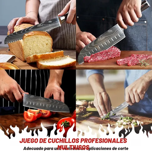 Miniatura 7 de Juego de 7 cuchillos de cocina con bloque magnético - Acero inoxidable de alto carbono, forjado a mano, apto para lavavajillas - Juego de cuchillos