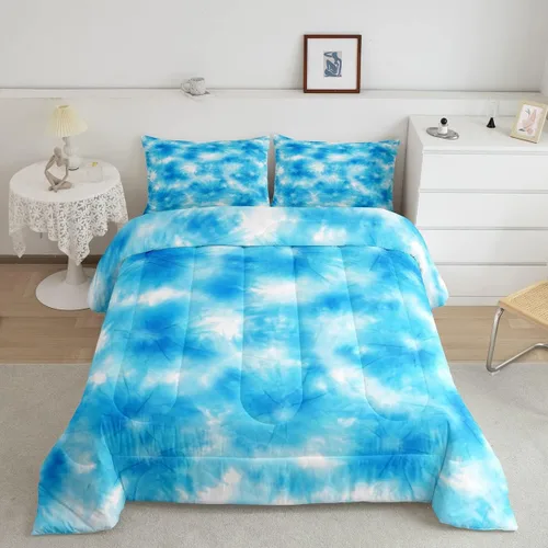 Miniatura 29 de Feelyou Juego de edredón de oso azul, juego de ropa de cama de osos de animales, juego de edredón acolchado con estampado de arboleda de galaxia
