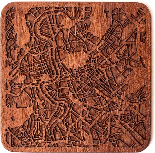 Miniatura 104 de Posavasos Amsterdam Map by O3 Design Studio, 1 pieza, posavasos de madera Sapele con mapa de la ciudad, hecho a mano, varias ciudades opcionales