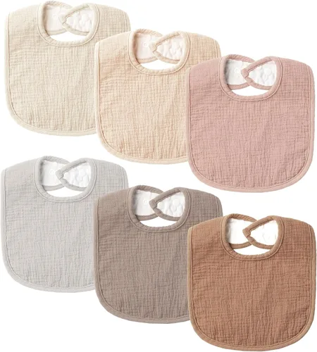 Miniatura 12 de POIKSHARK Paquete de 6 baberos de muselina unisex para niños y niñas, baberos de algodón, baberos de babeo y dentición para bebés Neutro