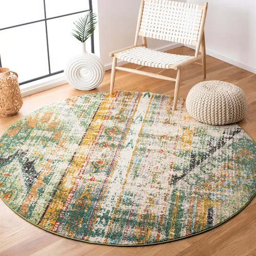 Miniatura 7 de SAFAVIEH Madison Collection - Alfombra decorativa de 2 pies 2 pulgadas x 4 pies, verde y naranja, diseño tribal envejecido, no desprende pelusa