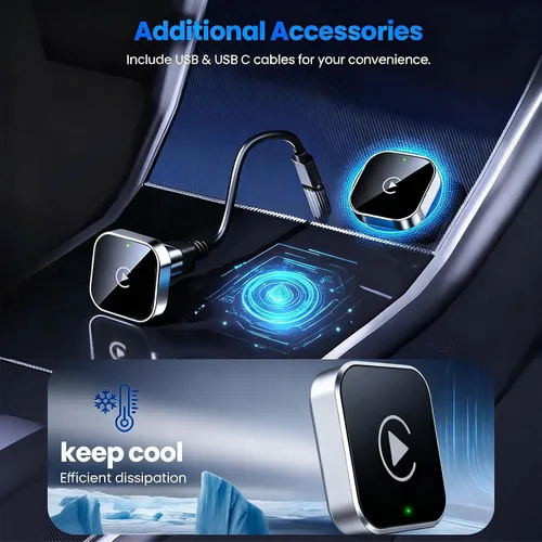 Miniatura 4 de Adaptador inalámbrico CarPlay y dongle automático Android, plateado brillante, conexión automática rápida, convertidor inalámbrico compacto