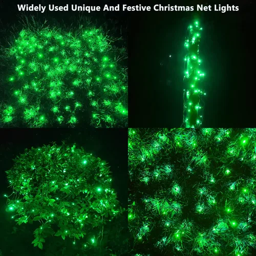 Miniatura 2 de HISHINY Red de luces de Navidad para exteriores, cable verde de 100 luces LED de 5 x 5 pies, cadena de luces de malla conectable para Navidad