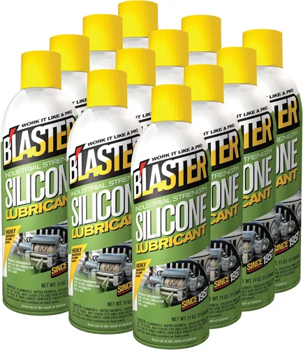 B'Laster - Lubricante de silicona en aerosol, latas de aerosol de 11 onzas (paquete de 12) – Lubricante en aerosol de silicona para goma y plástico,
