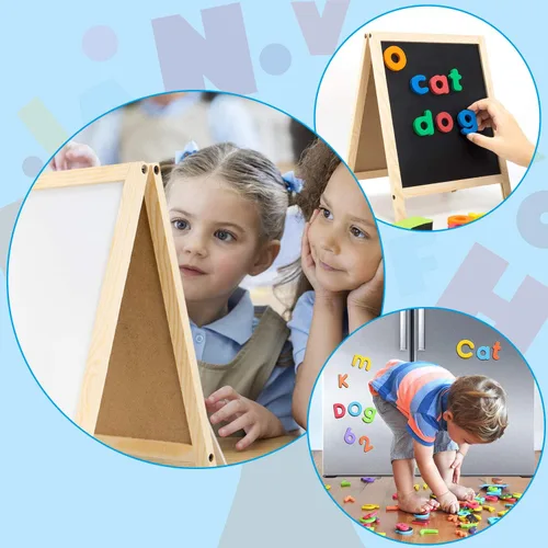 Miniatura 5 de INNOCHEER Letras y números magnéticos para niños pequeños, pizarra magnética para niños, imanes del alfabeto ABC, pizarra educativa de borrado