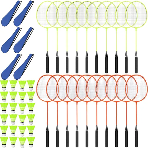 Miniatura 9 de Juego de 20 raquetas de bádminton con 24 volantes y 6 bolsas de transporte, raquetas de bádminton resistentes y ligeras para adultos principiantes