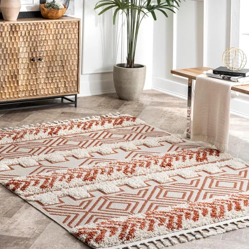Miniatura 9 de nuLOOM Zuri - Alfombra tribal lanuda con bandas, 4 x 6, marrón