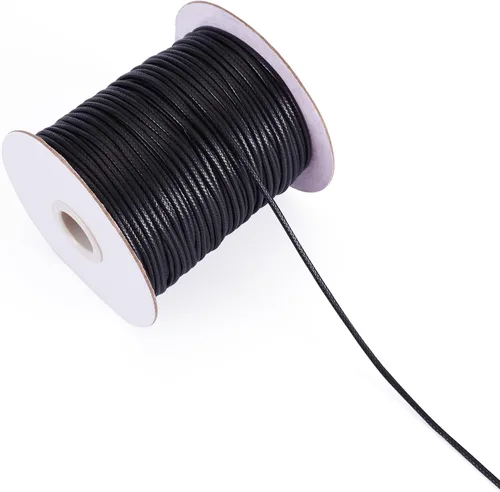 Miniatura 7 de Cheriswelry 90 yardas/rollo de 0.079 pulgadas, cordón encerado negro de poliéster coreano, joyería de cuentas, hilos para manualidades, cuerda