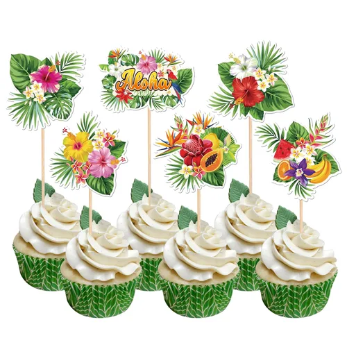 Miniatura 9 de 1 pieza de decoración de pastel de feliz cumpleaños Moana con purpurina de hoja de palma, flor de moana, selección de pastel tropical hawaiano Luau
