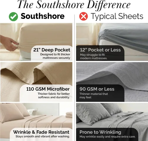 Miniatura 5 de Southshore Fine Living, Inc. Juego de sábanas Split King de 7 piezas para cama ajustable, sábanas King con bolsillo extra profundo de 21 pulgadas