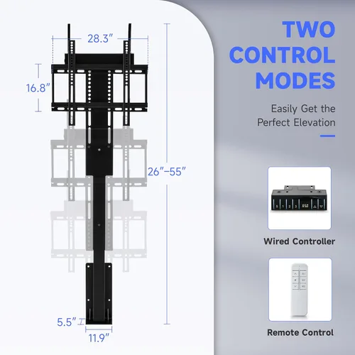 Miniatura 6 de CO-Z Elevador de TV motorizado para televisores de 32" a 57" de hasta 165 lb, 400x400 VESA, soporte con mecanismo de altura ajustable y montaje