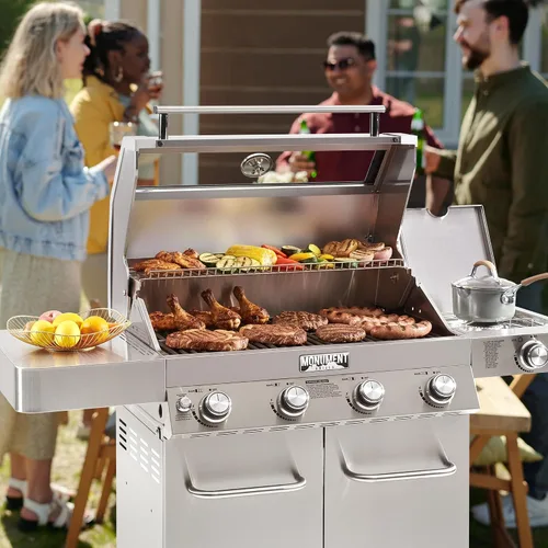 Miniatura 8 de Monument Grills - Parrilla convertible más grande de 4 quemadores de gas natural, parrilla de propano estilo gabinete de acero inoxidable, controles
