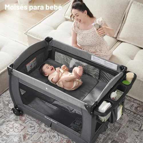 Miniatura 8 de Centro para bebé, corralito plegable para bebé y niño pequeño, moisés, colchón, mesa de cambio para recién nacidos (negro)
