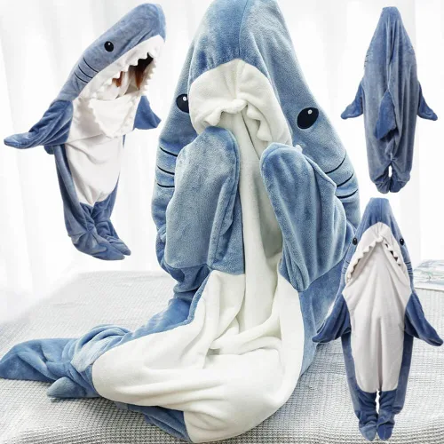 Miniatura 3 de inkArts Manta de Tiburón con Capucha y Mono para Adulto y Niño, Bolsa de Dormir de Tiburón Usable, Mono Cómodo y Suave para Disfraz S: Para 49-53