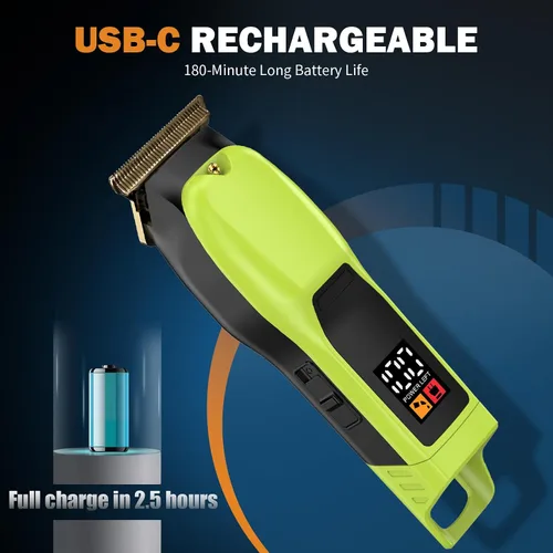 Miniatura 5 de Recortadora de barba para hombres, cortadora de pelo inalámbrica recargable con pantalla LED y diseño colgable, tiempo de funcionamiento de 180