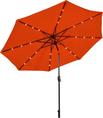 Tangkula Sombrilla solar de patio de 10 pies, sombrilla de mercado de mesa al aire libre con 24 luces LED, ajuste de inclinación, mango de manivela,