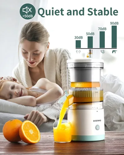 Miniatura 5 de DUSENHO Exprimidor eléctrico recargable – Máquinas de cítricos con USB y cepillo de limpieza portátil para naranja, limón, pomelo blanco + verde 9.4
