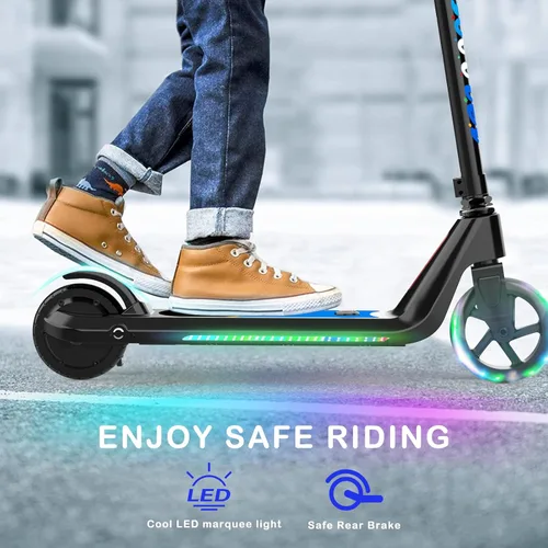 Miniatura 4 de LINGTENG Patinete Eléctrico para Niños de 6 a 10 Años, Patinete de Impulso con Arranque por Patada con Velocidad y Altura Ajustables, Rueda Luminosa