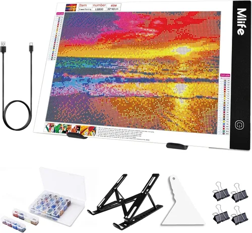 Miniatura 8 de Mlife Almohadilla de luz LED A2 para pintura de diamantes, luz de seguimiento alimentada por USB con soporte y 4 clips de sujeción