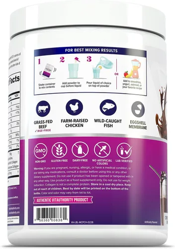 Miniatura 2 de Polvo de péptidos de colágeno múltiple para mujeres, polvo de colágeno de chocolate hidrolizado para mujeres con tipos I II III V y X, vitamina C
