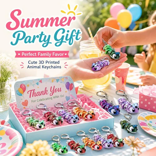 Miniatura 4 de Novabright 24 piezas 3D impreso leopardo Gecko llavero mini animal articulado flexible Fidget lindo regalo divertido para recuerdos de fiesta