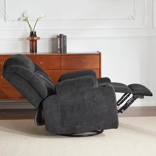 Miniatura 6 de Ketaiyou Rocker - Silla reclinable giratoria para adultos, deslizador reclinable manual grande con masaje y calor, cómoda y suave tela para sala