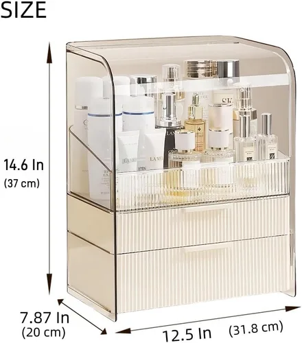 Miniatura 6 de Caja Organizadora de Almacenamiento de Maquillaje Grande, Vitrinas de Cosméticos a Prueba de Polvo y Resistente al Agua, Organizador de Cosméticos