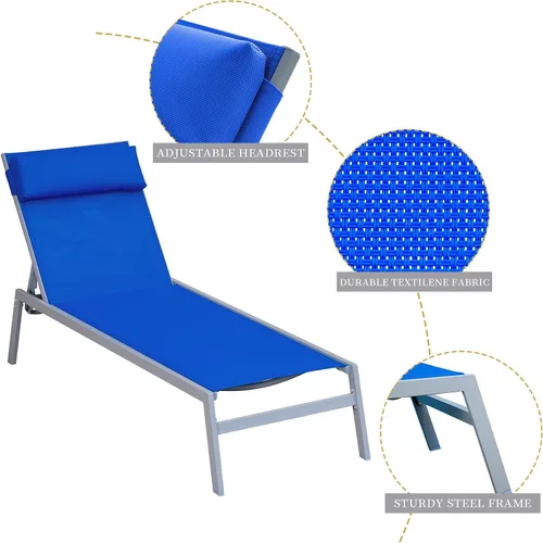 Miniatura 3 de Domi - Juego de 3 sillas reclinables ajustables para exteriores, para todo tipo de clima, con mesa auxiliar para patio, piscina, patio (azul)
