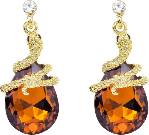 Miniatura 22 de Navachi Pendientes colgantes de gota de serpiente con forma de pera multicolor de cristal chapado en oro de 18 quilates