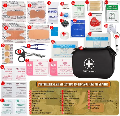 Miniatura 4 de Kit de primeros auxilios de 196 piezas de carcasa dura impermeable portátil kit médico para el hogar, camping, coches, senderismo, viajes, al aire