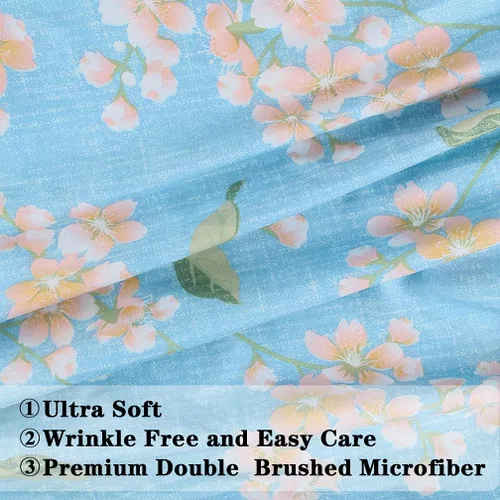 Miniatura 6 de JSD Juego de sábanas con estampado floral azul, tamaño Queen, 4 piezas, sábanas de microfibra con patrón suave, bolsillo extra profundo Sakura