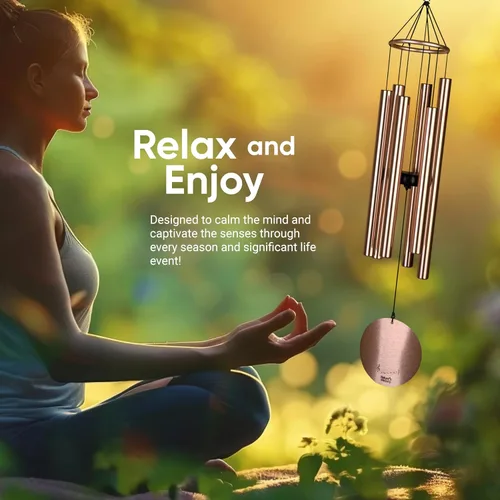 Miniatura 3 de Nature's Melody Aureole Tunes Wind Chimes – Campanilla de viento para exteriores con 6 tubos afinados a escala pentatónica de Do, aluminio 100% Oro