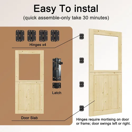 Miniatura 4 de Losa holandesa para puerta interior y exterior, 30 x 80 pulgadas, puertas individuales divididas de vidrio transparente templado universal, puerta