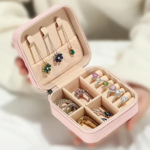 Miniatura 2 de Parima Joyero de viaje Organizador de joyas con iniciales pequeñas Joyero de viaje rosa para mujeres y niñas Organizador de aretes Idea
