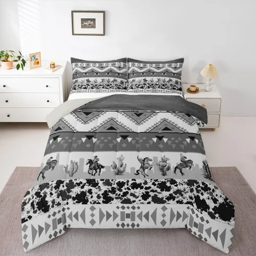 Miniatura 11 de Homewish Juego de edredón de vaquera occidental, tamaño individual, juego de ropa de cama de dibujo de cactus del desierto de caballo salvaje