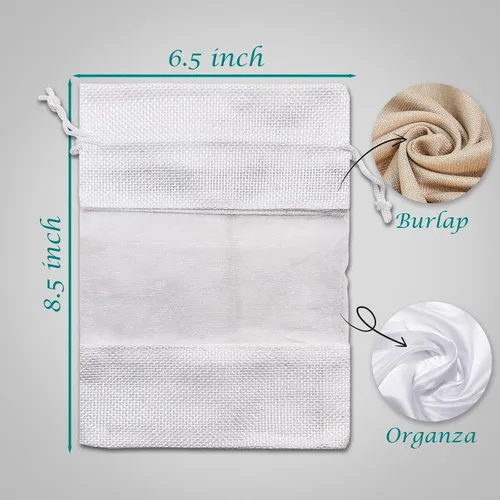 Miniatura 3 de 12 paquetes de bolsas de regalo grandes de lino, arpillera y organza con cordones (16,5 x 21,6 cm, blancas) - Favores de fiesta, regalos, muestras