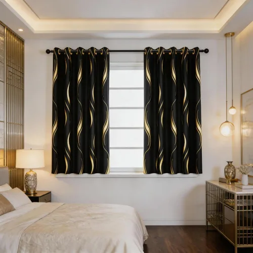 Miniatura 9 de MYRU Juego de 2 paneles de cortinas cortas de cocina para dormitorio, cortinas de rayas con estampado de aluminio para sala de estar