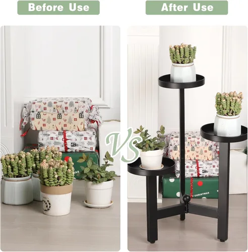 Miniatura 6 de Soporte para plantas de 3 niveles, estante de hierro de varios niveles de 25 pulgadas para vegetación interior y exterior Moderno estante