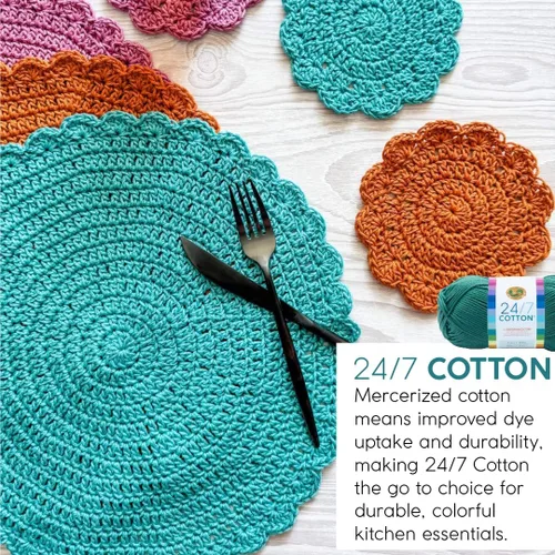 Miniatura 6 de Lion Brand Yarn, Hilo ligero mercerizado de algodón 24/7 para tejer, ganchillo y manualidades, Almirante, 1 paquete, 185 yardas de fibra natural