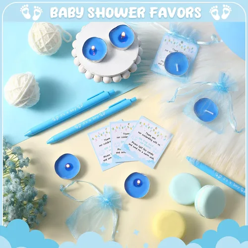 Miniatura 6 de Ctosree 100 juegos de regalos de baby shower para invitados, 100 velas de baby shower, 100 etiquetas de agradecimiento, 100 bolsas de regalo