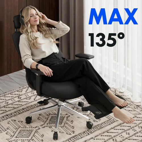 Miniatura 5 de FLEXISPOT Silla de oficina de masaje, silla de escritorio ergonómica con respaldo alto con reposacabezas ajustable, reposabrazos 3D, masajeador