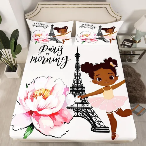 Miniatura 12 de Erosebridal Lindas sábanas negras para niñas, sábana bajera ajustable de niña africana americana, tamaño individual, sábanas psicodélicas moradas